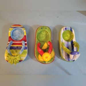Set of 3 Colorful Ceramic Flip Flop Tea Light Holders